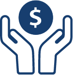 Icon of hands holding a circle with a dollar sign in the middle