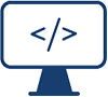 Icon of a computer with symbols on the screen