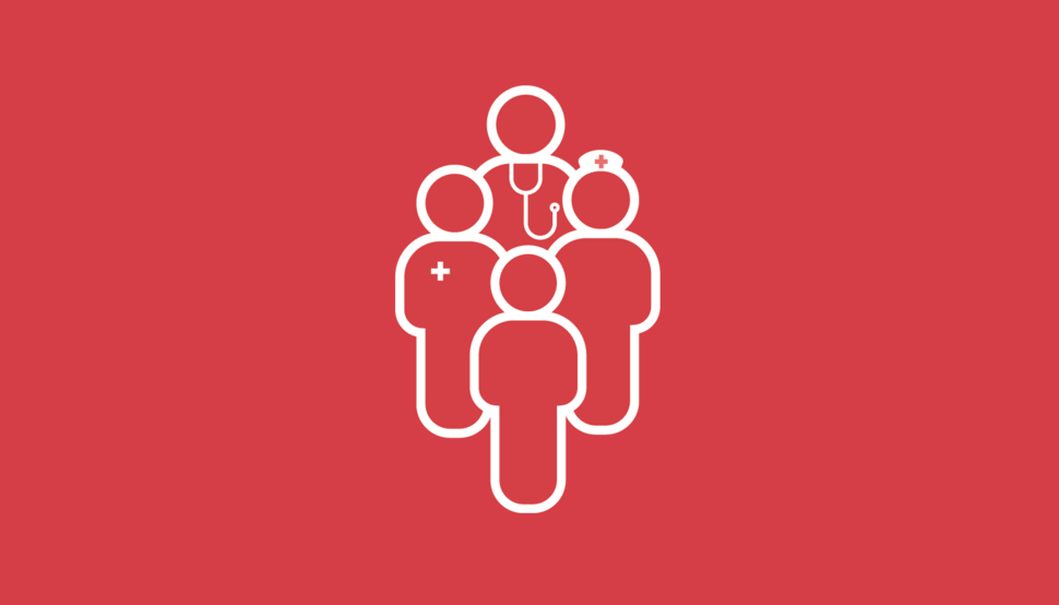 Goal 3 icon: an animated image of a group of 4 healthcare professionals.