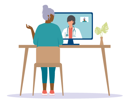 Illustration of a person participating in a telehealth session with a doctor