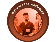 Icon featuring health professionals and the text Optimize the Workforce