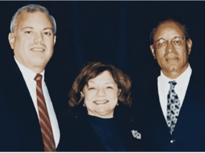 PCP members in 2001. Left to right: Dennis J. Slamon, M.D., Ph.D., Frances M. Visco, J.D., Harold P. Freeman, M.D.